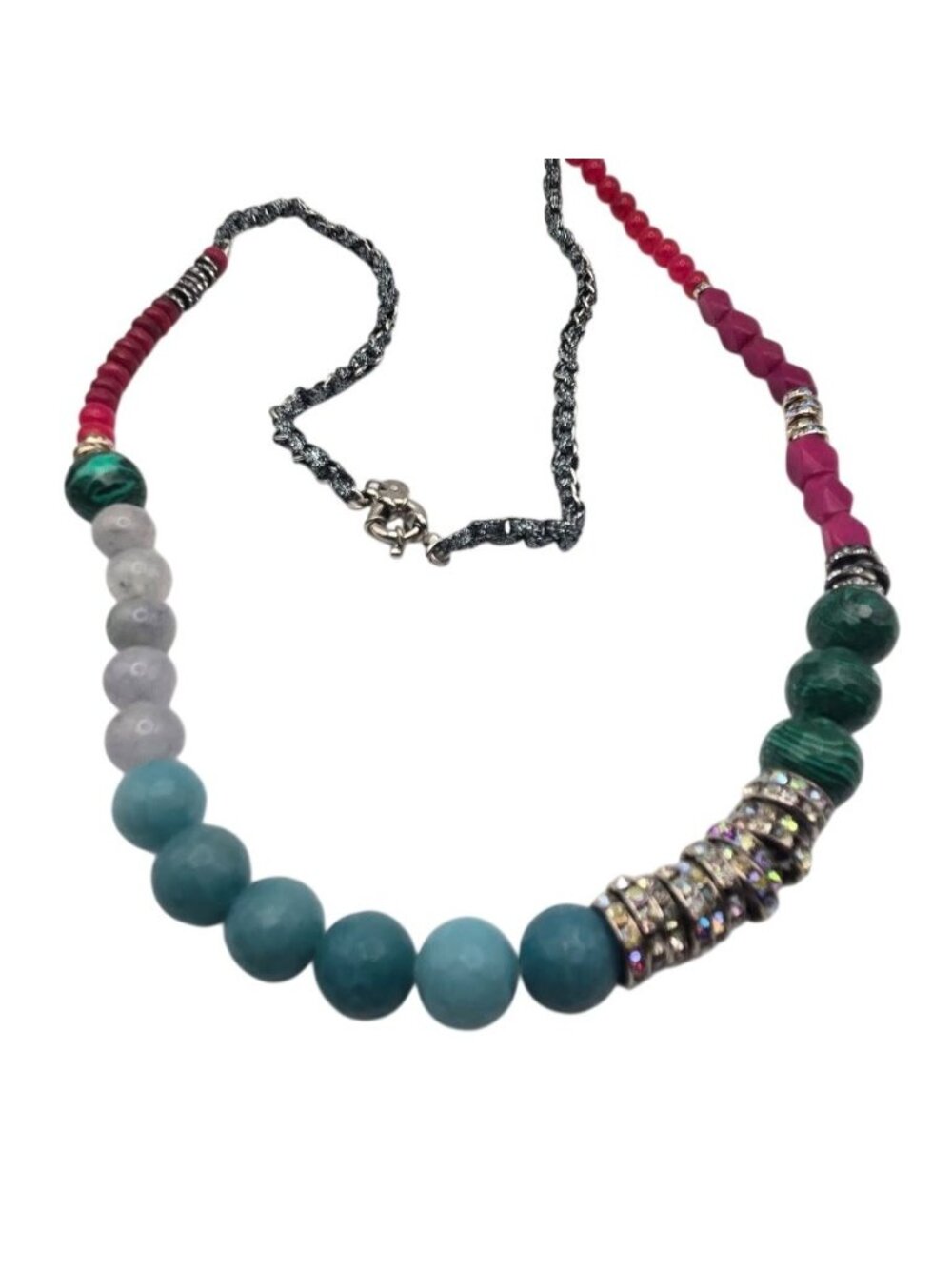 Vintage Zoe Syd Statement Natural Gemstone Necklace Chunky Bead Pink Blue
